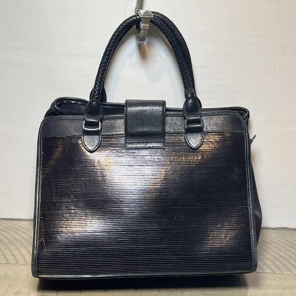 Brighton Black Purse Leather Flap Satchel Bag wallet set vtg Y2K Striped heart - Picture 4 of 9